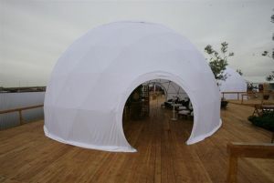 Four treatment domes each housed over 12 massage therapists